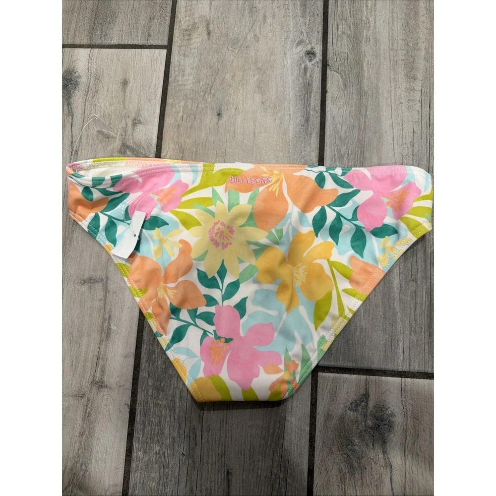 Billabong Girl Size 14‎ Tropical Floral Bikini Bottom Pink Yellow Green Swim NEW